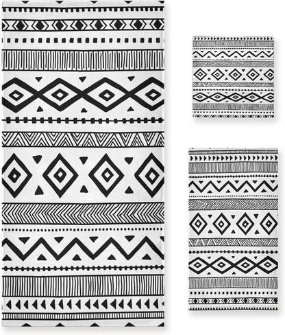 HATESAH Set Set 3 Piece,1 Towel,1 Towel,1 Bath Towels Soft Highly Absorbent Black White Native American Tribal Aztec