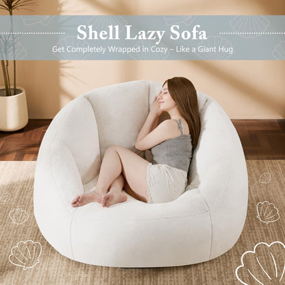 GRANDJOY Oversized Bean Bag Chair with Premium Foam Filling, Comfy Lounger for Adults & Kids, Beige