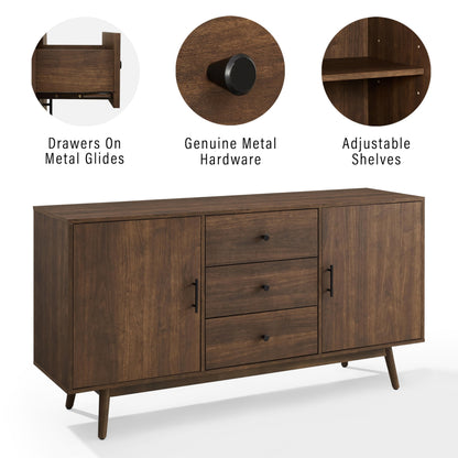 Crosley Furniture Lucas Mid Century Sideboard Buffet Cabinet with Storage, Brown