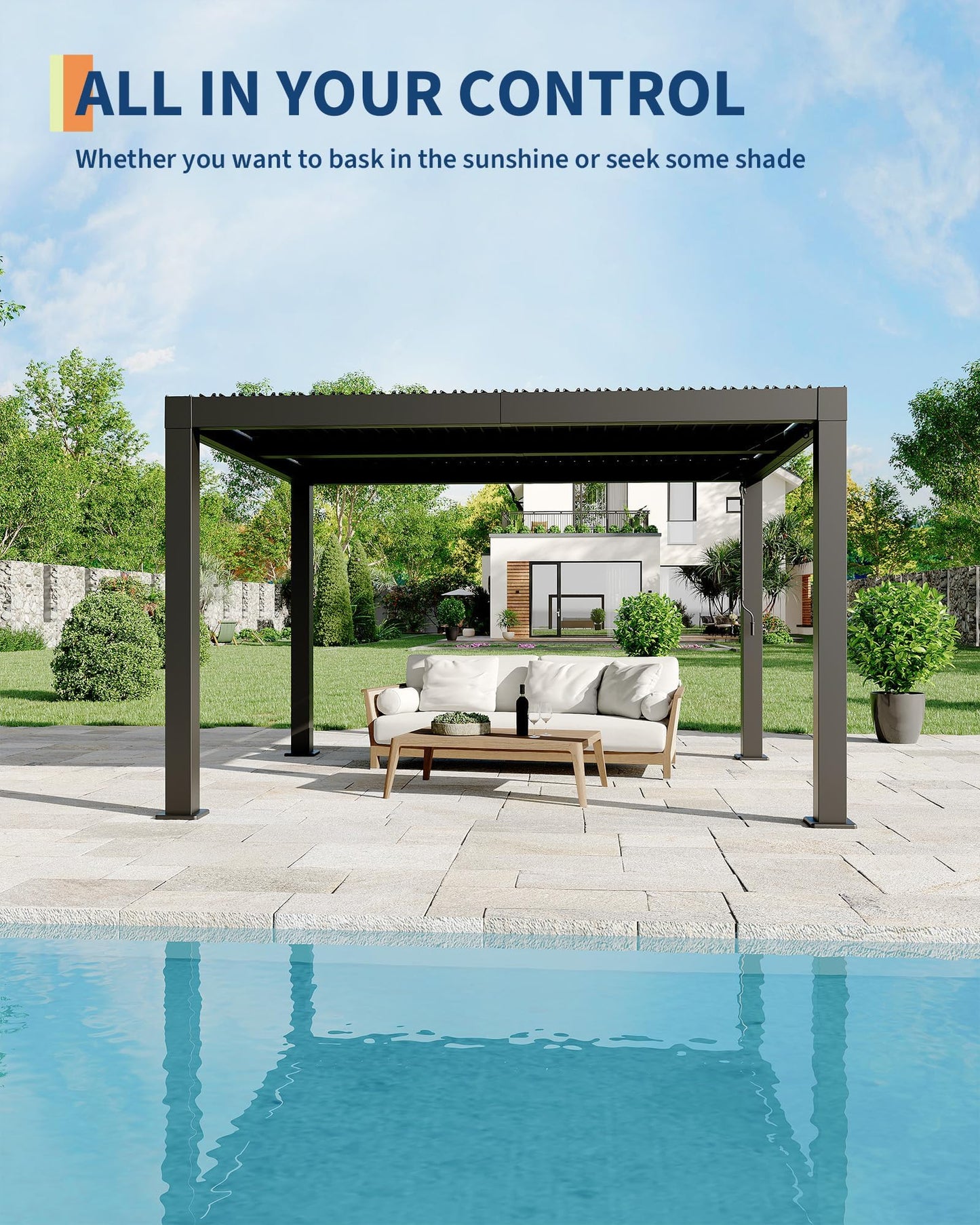 10x12 FT Louvered Pergola, Modern Style Outdoor Pergola with Adjustable Louvered Roof, Reinforced Aluminum Frame, Integrated Drainage System, Hardtop Gazebo for Patio, Deck (Gray)