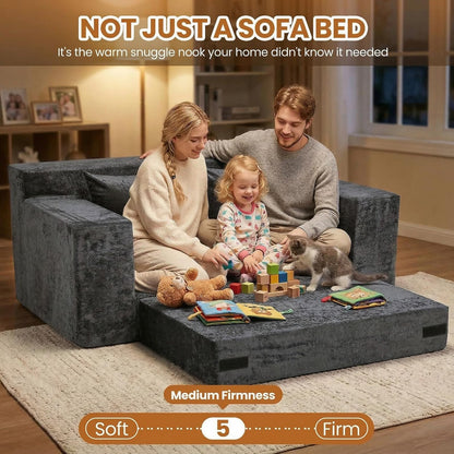 Loveseat Sofa Bed, Convertible Silky Velvet 5-in-1 Foldable Boneless Sleeper Couch, Pull Out Floor Futon Sofa with 4 Pillows, No Assembly Multi-Functional Sofa for Living Room Bedroom Small Apartment