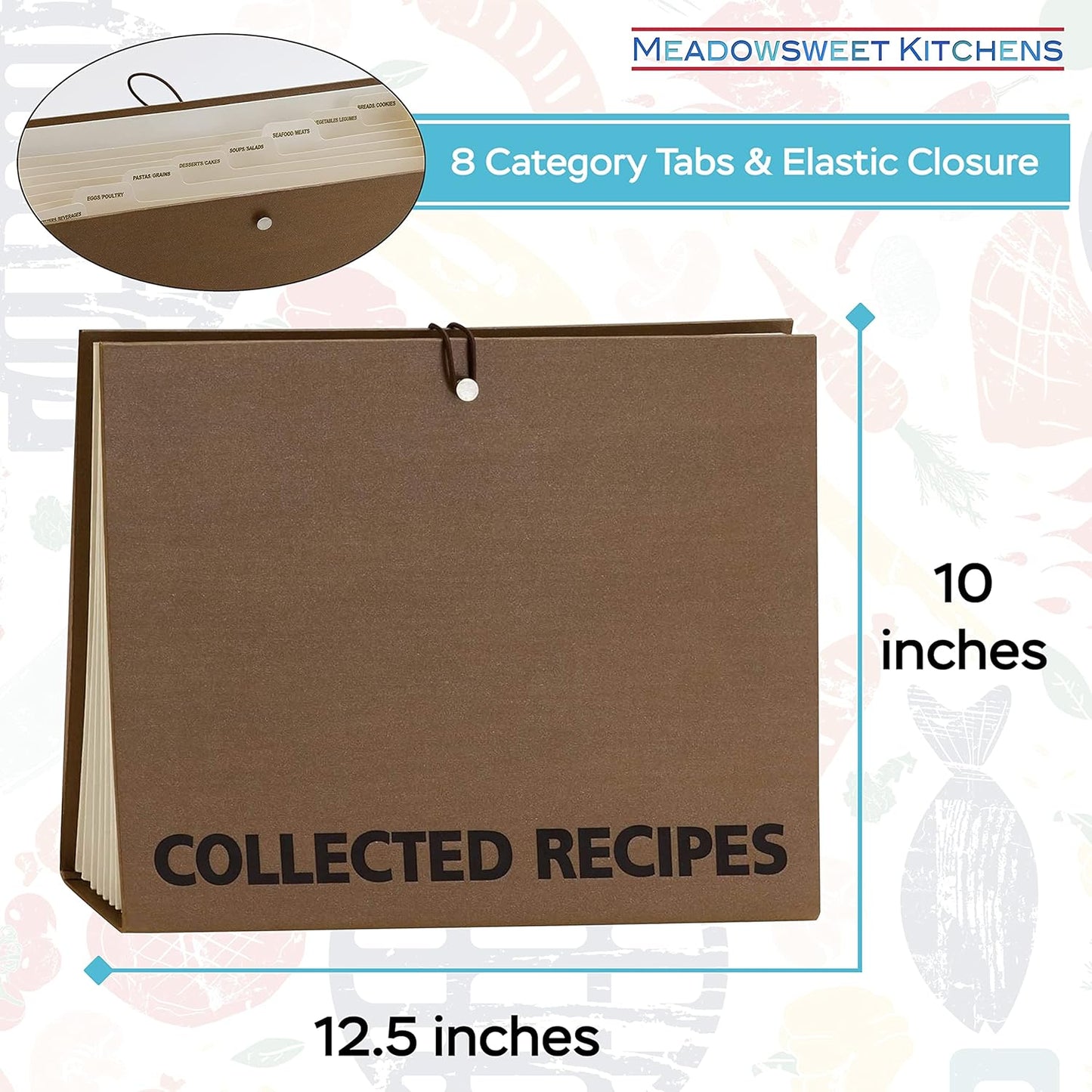 Meadowsweet Kitchens Recipe Binder - Accordion Style File Organizer for Recipes, Brown & Metallic