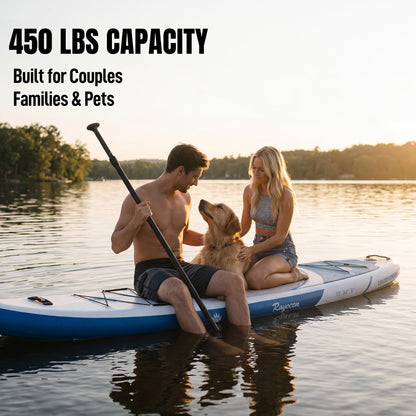 Inflatable Stand Up Paddle Board with Kayak Seat, 11'×34" Extra Wide 2-in-1 SUP, Ultra-Stable for Adults & Dog, 450lbs, Dual Chamber Pump, Fiberglass Paddle, Wild Bear Claw Polar Design Blue