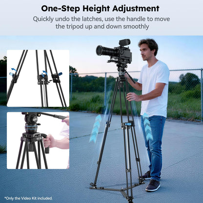 SIRUI Professional Video Tripod, Carbon Fiber Fluid Head, 5kg/11lbs, Stepless +90°/-70° Tilt & 360° Pan, One-Step Height Adjustment, QR Plate for DJI RS Series, Max 70.9in for DSLR Camcorder(SQ75+S5X)