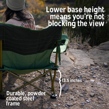 Kelty Lowdown Couch - 3 Person Capacity Camping Chair, Extra Large and Sturdy Bench for Campsites, Soccer Games, and Backyard Parties, with Cup Holders|Arm Rest, Polyester, Deep Lake/Fallen Rock