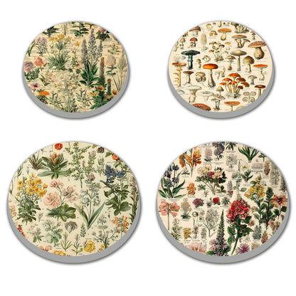 TUMOVO Wildflowers Botanical Science Art Stove Burner Covers Set of 4,Stove Top for Gas Burners,Mushroom Collection Pattern Electric Stove Covers,Metal Stove Burner Cover Gilt(Brown),10''Wx10'H