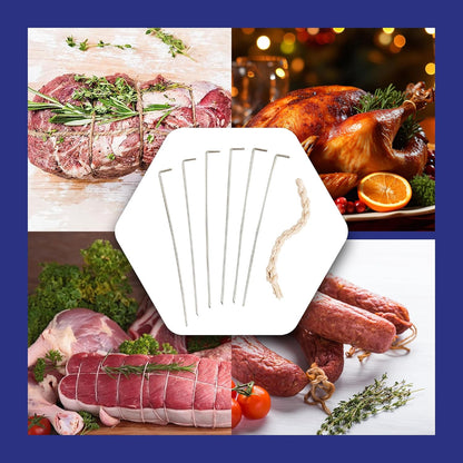 HIC Kitchen Roasting Holiday Turkey Lacer Kit, Cotton Butcher’s Twine with Reusable Stainless Steel Pins