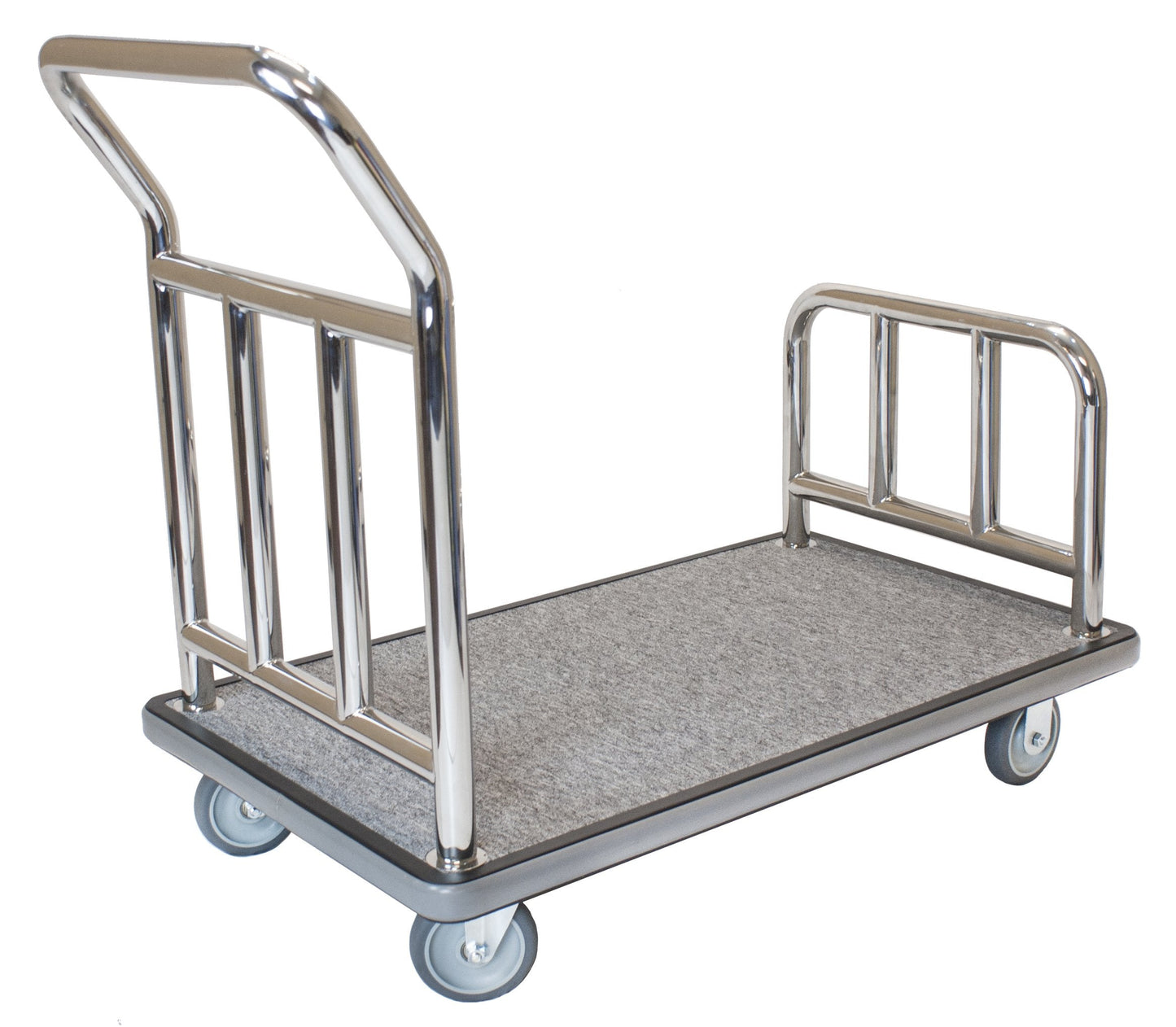 Wholesale Hotel Products Stainless Steel Utility Cart – 750lb Capacity – Dolly Cart w/ 5” Wheels & Grey Carpet, for Hotel, Resorts, Condos, Commercial Use (Value Valet Series)