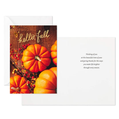 Hallmark Thanksgiving Cards Assortment, Hello Fall (16 Assorted Seasonal and Blank Cards with Envelopes)