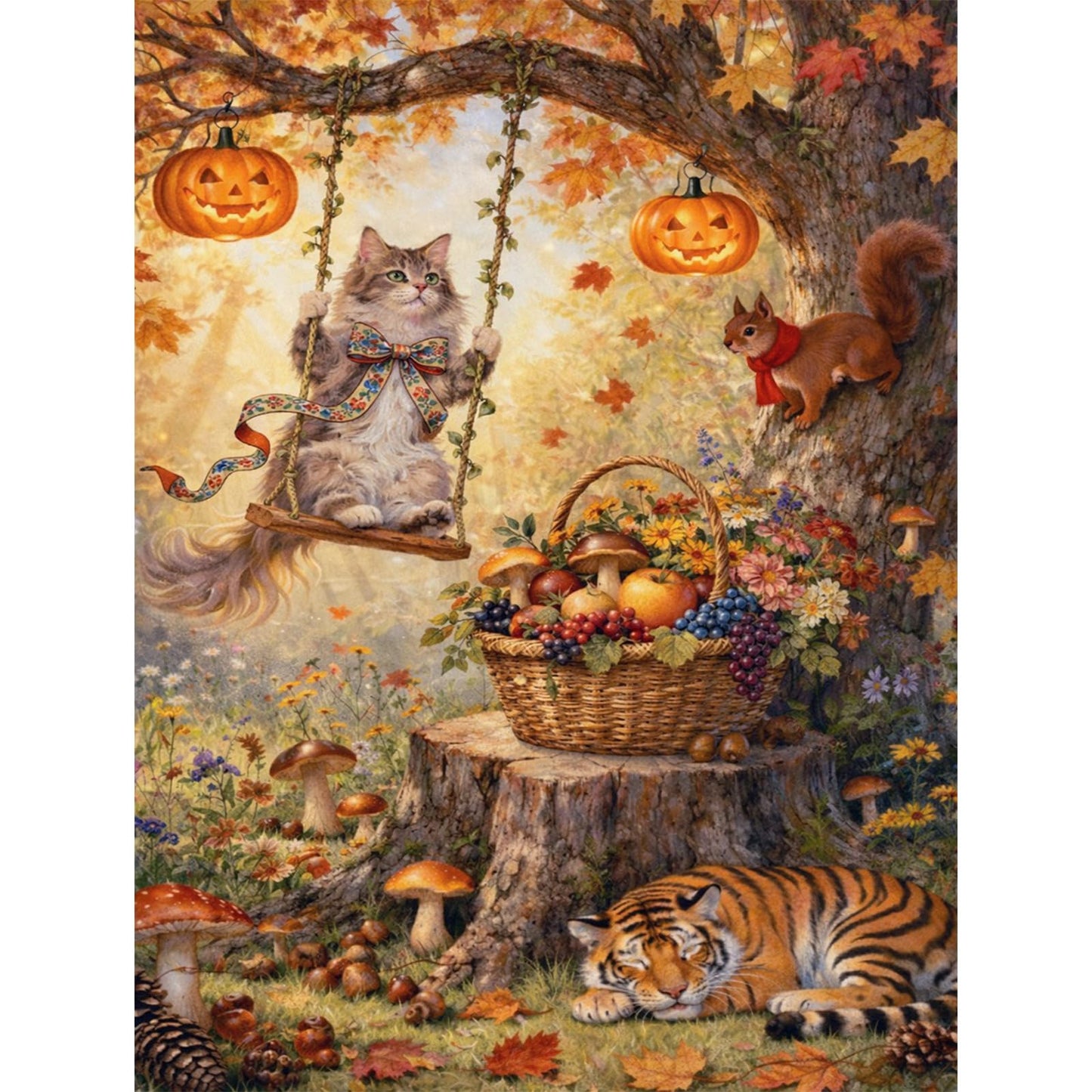 IOHEFY Autumn Cat Pumpkin Diamond Painting 12 x 16 Inch Full Drill Acrylic Diamond Art DIY Crystal Rhinestone Fall Animal Fantasy Artwork Nano Pearlescent Canvas Wall Decor Gift