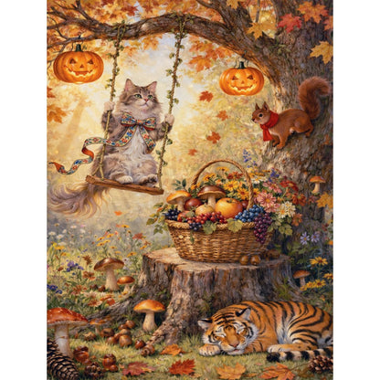 IOHEFY Autumn Cat Pumpkin Diamond Painting 12 x 16 Inch Full Drill Acrylic Diamond Art DIY Crystal Rhinestone Fall Animal Fantasy Artwork Nano Pearlescent Canvas Wall Decor Gift