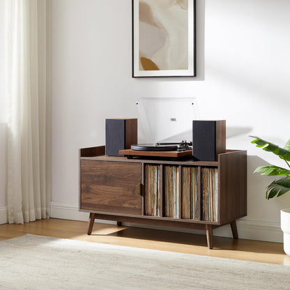 Crosley Furniture Skylar Mid-Century Record Player Cabinet with Vinyl Storage, Turntable Stand for Records, Walnut