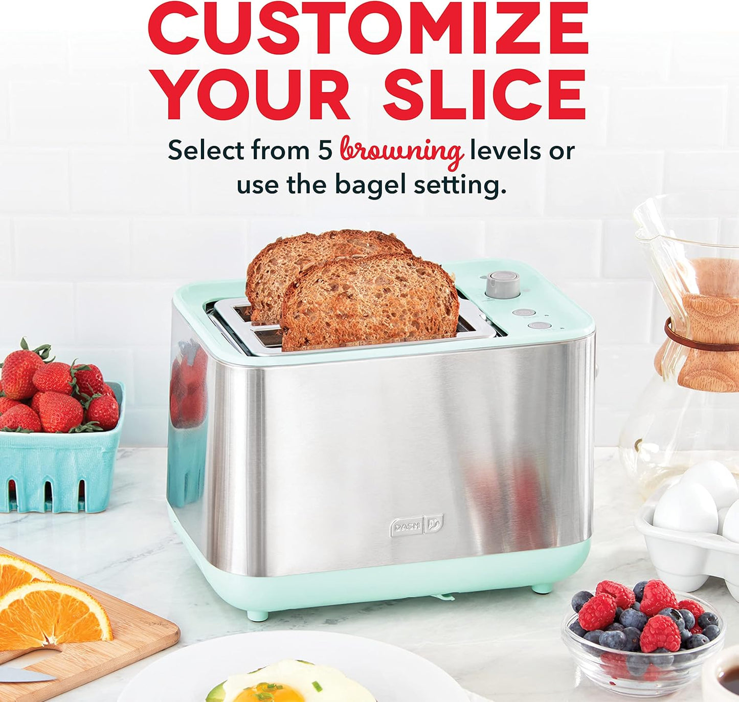 DASH SmartStore 2-Slice Toaster - Compact Design with 5 Browning Levels & Storage Lid, Aqua