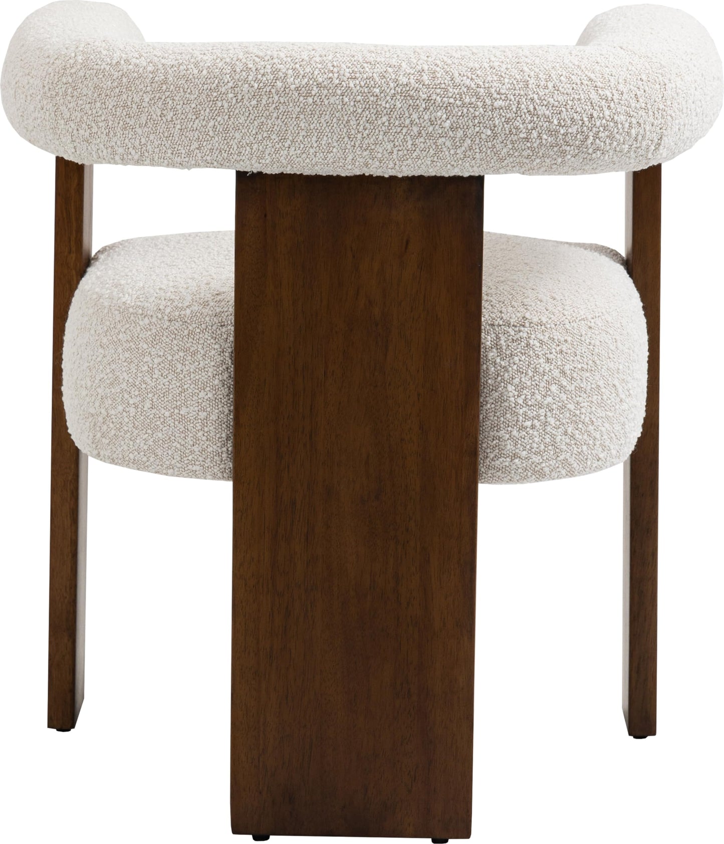 Meridian Furniture 562Cream-C Barrel Collection Mid-Century Modern Boucle Fabric Upholstered Dining Chair with Solid Wood Walnut Finish, Rich Cream Boucle Fabric, 27.5" W x 24" D x 28" H, Cream