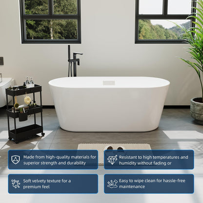 59 Inch Freestanding Bathtub Acrylic Free Standing Tub 59 Inch, Free Standing Tub with Chrome Drain & Overflow, Ergonomic Stand Alone Tub for Small Bathroom or Home Spa