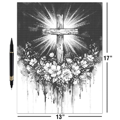 On The Dot Art Dot Painting Kit for Adults |Faith in Bloom Christian Cross 13x17 Canvas with Dual Tip Marker|Activity Alternative to Diamond Painting|No Tiny Pieces No Mess Floral Faith Frameable Gift