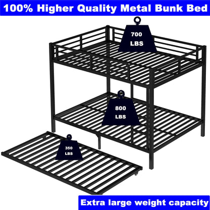 SIMPLEZC Upgraded Version Thicken Stronger Metal Heavy-Duty Full Over Full Bunk Bed with Twin Size Trundle, Bunk Bed for Adults with Ladders, Easy Assemble (Full/Full)