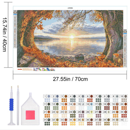 ATDMS Large Diamond Art Kits for Adults - 5D Landscape Diamond Painting Kits for Adults DIY Full Drill Diamond Painting Sunset Lake Gem Art Kits for Home Wall Decor 27.5x15.7 Inch