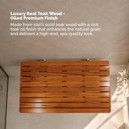 Teak Shower Seat Bench with Drop Down Legs – ADA Compliant Folding Teak Shower Bench, Wall Mounted Fold Up Bath Seat, 400 lb Capacity, Waterproof Teak Wood (24 Inches)