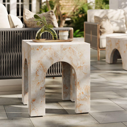 Modway Valen Arched Concrete Side Table with Faux Stone Finish in Honey Onyx