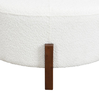 Christopher Knight Home Holmes Modern Boulce Upholstered Ottoman Coffee Table, Wooden Round Cocktail Ottoman, Large Living Room Sofa Footstool/Footrest, White+Walnut