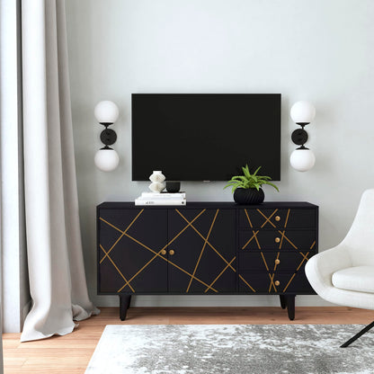 Powell Tate Mango Wood Console with Modern Gold Accents