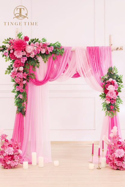 TINGE TIME Wedding Arch Flowers Kit - Deluxe 5pcs Artificial Floral Swag with 3 Sheer Drapes, Realistic Silk Flower Arrangements for Wedding Ceremony Arbor Backdrop Reception Party Home Decor