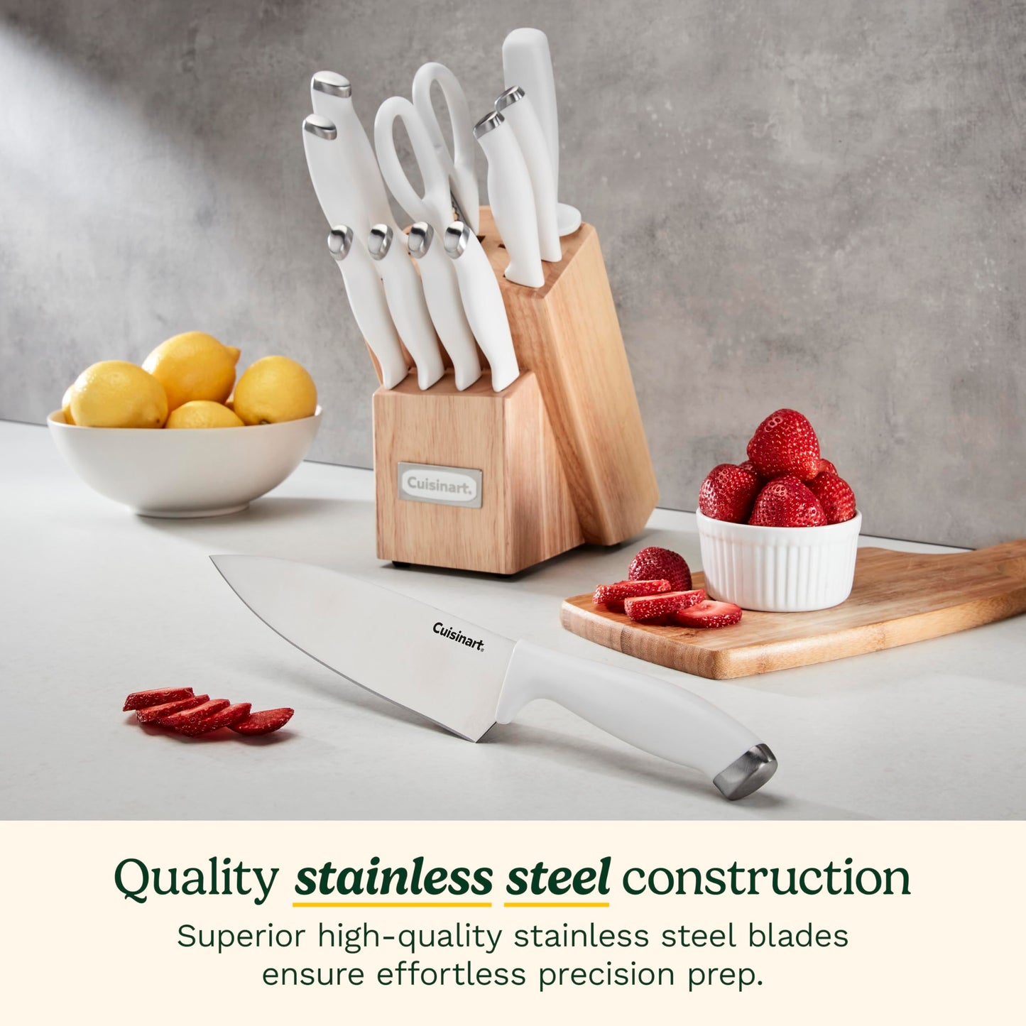 Cuisinart Block Knife Set, 12pc Cutlery Knife Set with Steel Blades for Precise Cutting, Lightweight, Stainless Steel, Durable & Dishwasher Safe, C77SSW-12P