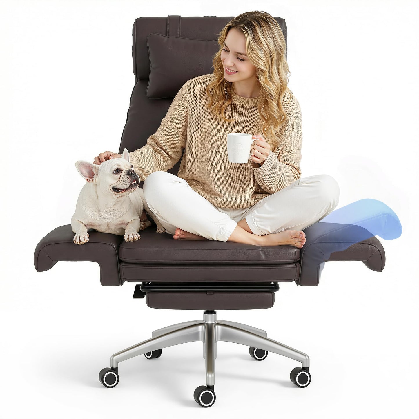 FLEXISPOT Oversized Big and Tall Office Chair, 180° Flip Armrests for Pets&Cross Legged, Computer Desk Chair with Footrest, Lounge Chairs for Home Office Gaming Working, ScratchSafe Air Leather, Brown