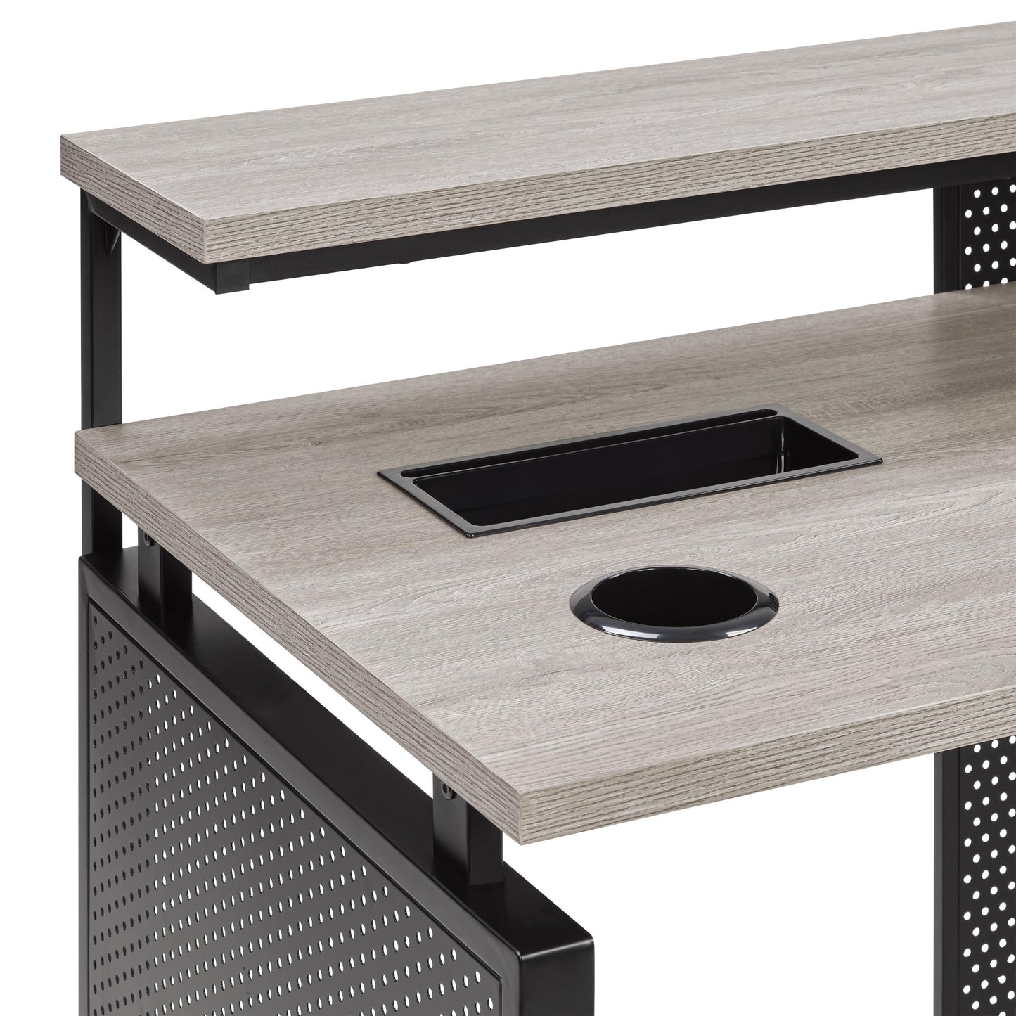 OSP Home Furnishings Ace Contemporary Modern Home Office Desk with Shelf, Rectangular with Grey Taupe Finish
