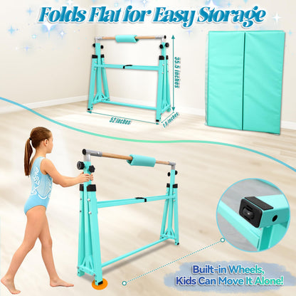 Seliyoo Foldable Kids Gymnastics Horizontal Bar for Ages 3-18, 5FT/6FT Kip Training Bar, Adjustable Height 35"-59", 400 LBS Capacity, Home Gymnastics Equipment for Kids & Teens