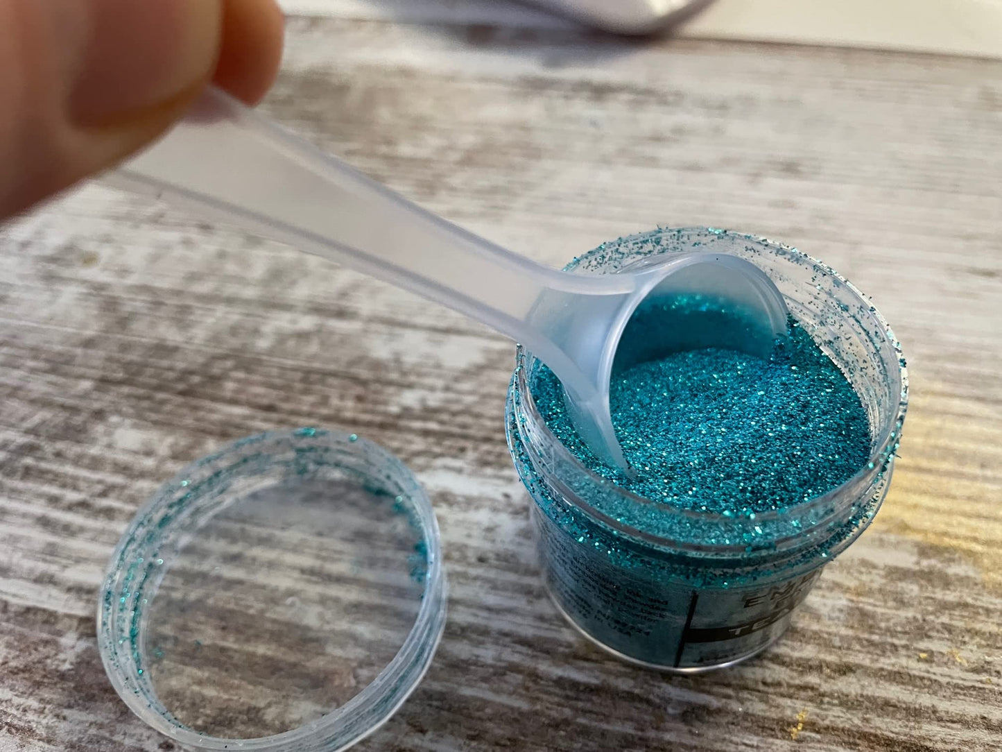 Ranger Metallic Embossing Powder Set, Embossing Powder Spoons, Red Tinsel, Green Tinsel, Gold Tinsel, Silver Tinsel, Frosted Crystal and Blue Tinsel