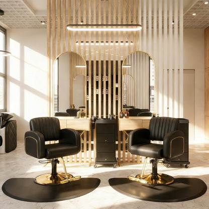 Baasha Professional Black & Gold Salon Chair, Luxury Hydraulic Styling Chair with Soft PU Leather, High-Density Foam Cushion, 360° Swivel, Stainless Steel Frame, Ergonomic Design, 330 lbs Capacity