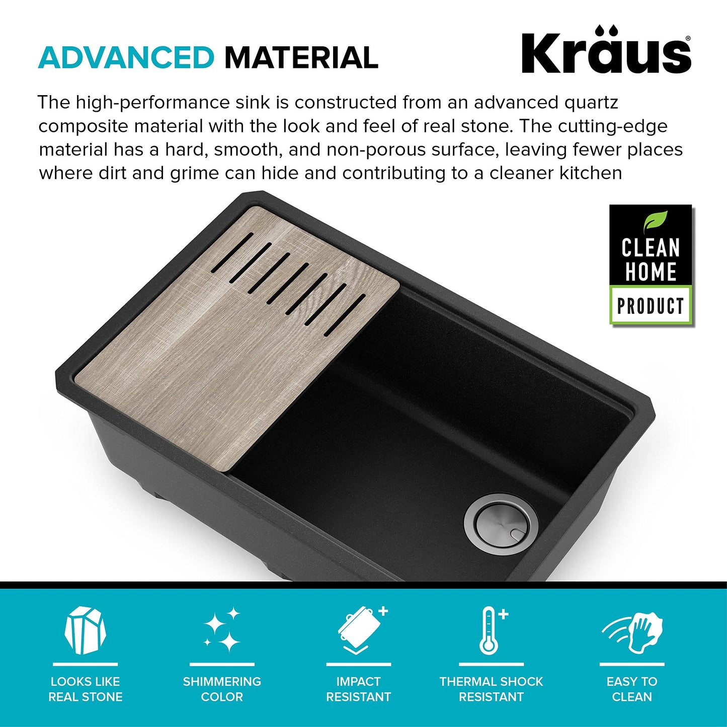 KRAUS Bellucci 30” in. Undermount Workstation Granite Kitchen Sink in Metallic Black with Accessories, KGUW2-30MBL