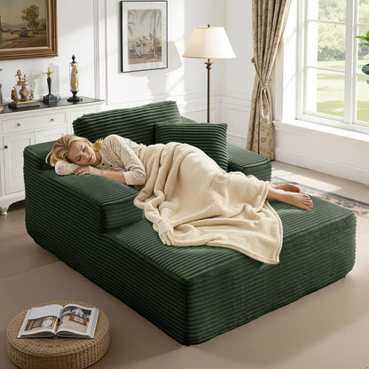Meqiodas 67.5 Inch Oversized Indoor Chaise Lounge, Sofa Bed, Living Room Sofa, Corduroy Sofa, Couches for Living Room, Deep Seat Sleeper Couch Reading Chairs (Green)