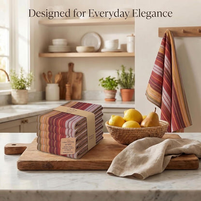 Set 6 20" X30 100% Urban Villa Kitchen Towels Harvest Stripes Towels of Cotton Highly Absorbent Quick Drying Dish