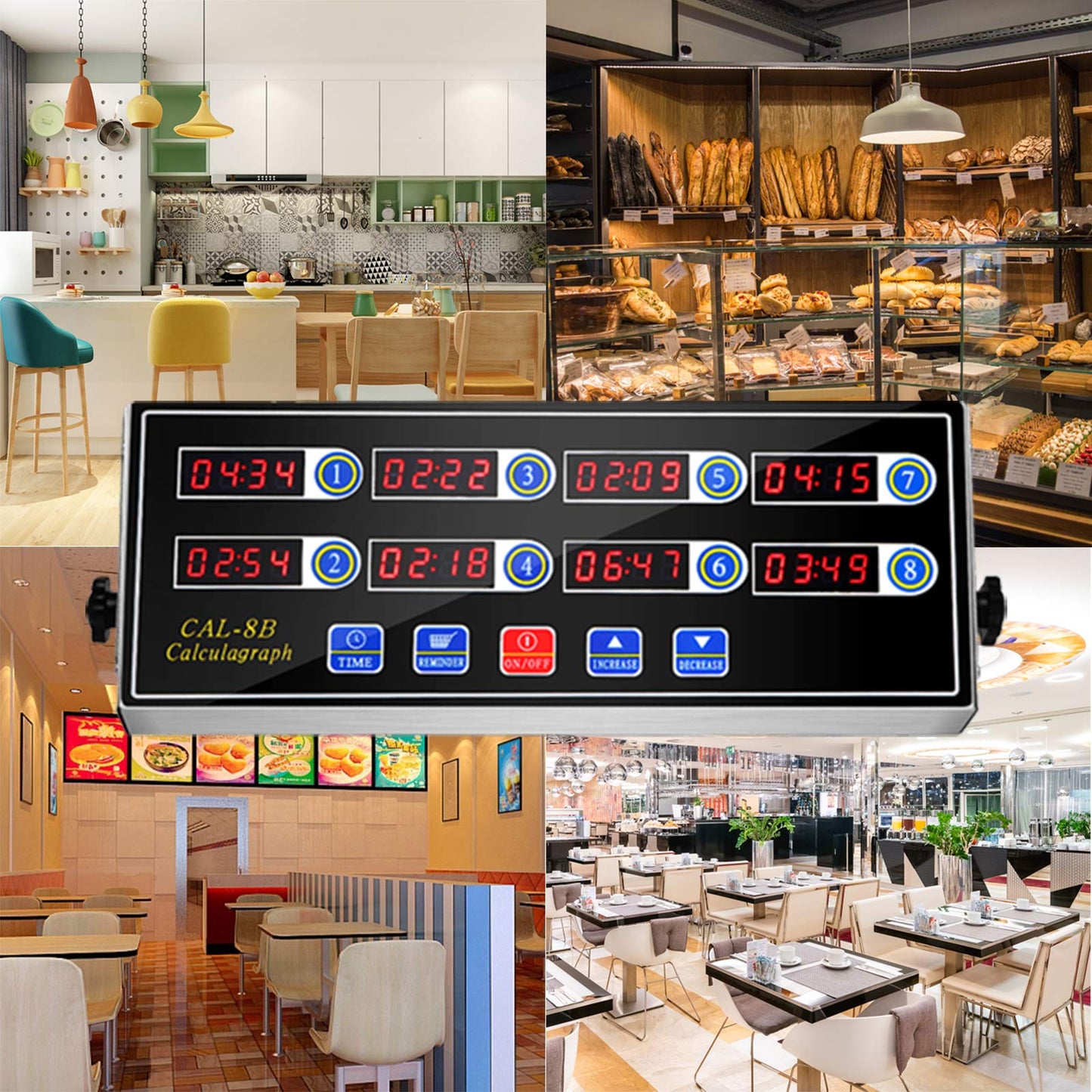 BIZOEPRO Kitchen Timers for Cooking, 8 Channel, Commercial Grade, Stainless Steel, LED Digital, Loud Alarm,