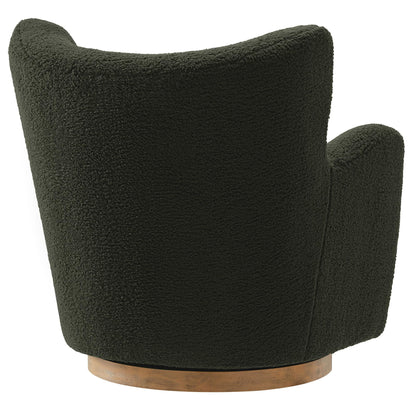 Modway Montrose Swivel Wingback Accent Chair in Fern Walnut Sherpa Teddy Fabric – Modern Furry Barrel Chair with 360-Degree Swivel Base – Soft and Comfy Living Room Chair