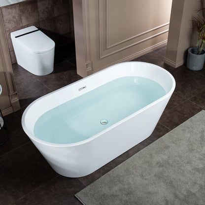 WOODBRIDGE 67" Acrylic Freestanding Bathtub Contemporary Soaking White Tub with Chrome Overflow and Drain
