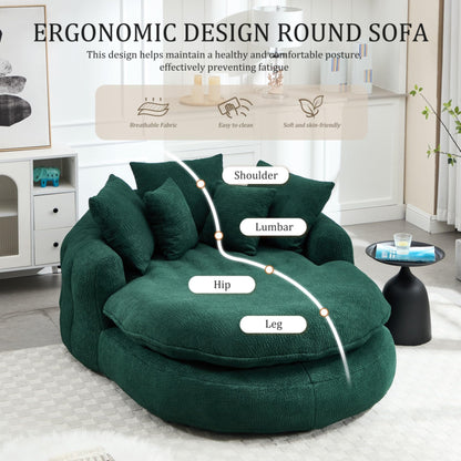 WEALTHOUSE Oversized Oval Floor Sofa Lounger with Pillows Ergonomic Wrap Around Backrest Chenille Fabric Memory Foam Filled Lazy Chair for Adults Living Room (Emerald)
