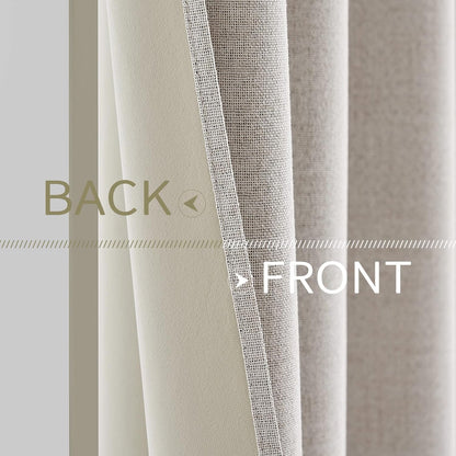 MIULEE 100% Blackout Linen Textured Curtains - Thermal Insulated Ivory Drapes | 62 x 84 Inch (2 Panels)