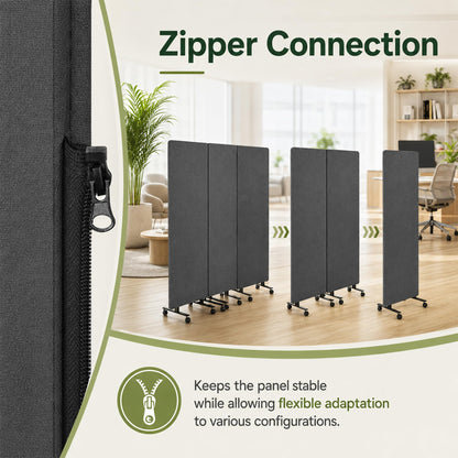 Room Divider with Wheels 72x66 Inch, 3 Panel Folding Privacy Screen, Portable Sound Proof Partition Wall for Office Studio School Hospital, Freestanding Temporary Wall on Casters, Dark Grey