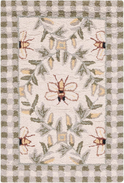 1'8" 2'6", Country (HK55A) SAFAVIEH Chelsea Collection Accent Rug - x Ivory & Green, Hand-Hooked French Wool, Ideal