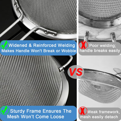 Tonbbow 8.7" Large Fine Mesh Strainer Set with Sturdy Handle, Stainless Steel Sieve Flour Sifter, Kitchen Metal Colander for Rice, Quinoa, Pasta, Fruit, 2 Pack