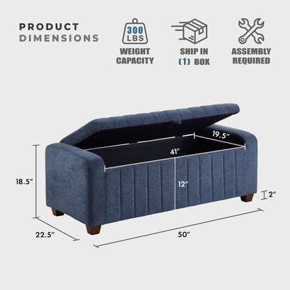 Lexicon Storage Bench, Modern Striped Boucle Upholstered Entryway Bench with Solid Wood Leg Support, Storage Chest for Entryway/Living Room/Bedroom, Blue