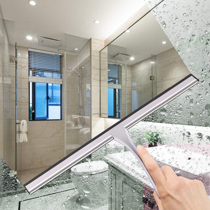 Stainless Steel Shower Squeegee, 14 Inch for Shower Doors, Bathroom, Mirrors, Tiles, Car Windows with 2 Hooks (Silver)