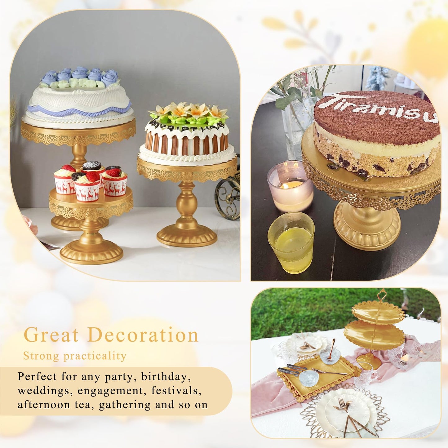 JALANCY Set of 9 Cake Stands Metal Cupcake Stand Set Multiple Styles Candy Fruit Display Tower Dessert Plate Cake Serving Tray for Birthday Party Wedding Anniversary Baby Shower Engagement (Gold)