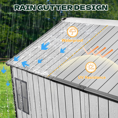 DNYKER 8 x 12 FT Resin Outdoor Storage Shed, All-Weather Plastic Garden Shed with Floor, Lockable Doors & Windows, Plastic Tool Shed for Poolside, Backyard, Patio