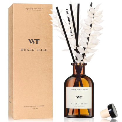 WEALD TRIBE Flower Reed Diffuser Set Vanilla Cinnamon Scent for Bathroom Air Fresheners | 4.0 fl oz Essential Oils with Sticks Home Fragrance Defusers | House Bedroom Office Shelf Decor & Gift