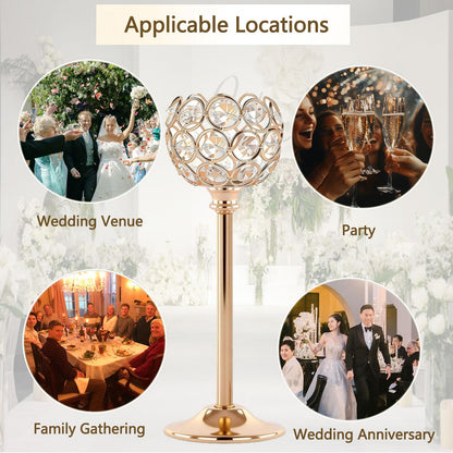 HearthLume Candle Holder Candlestick Holders- 2Set Gold Crystal Pillar Candle Holders,Metal Candlestick Stands for Wedding Centerpieces,Table Decor for Church,Valentine's Day Housewarming Gift,6Pcs